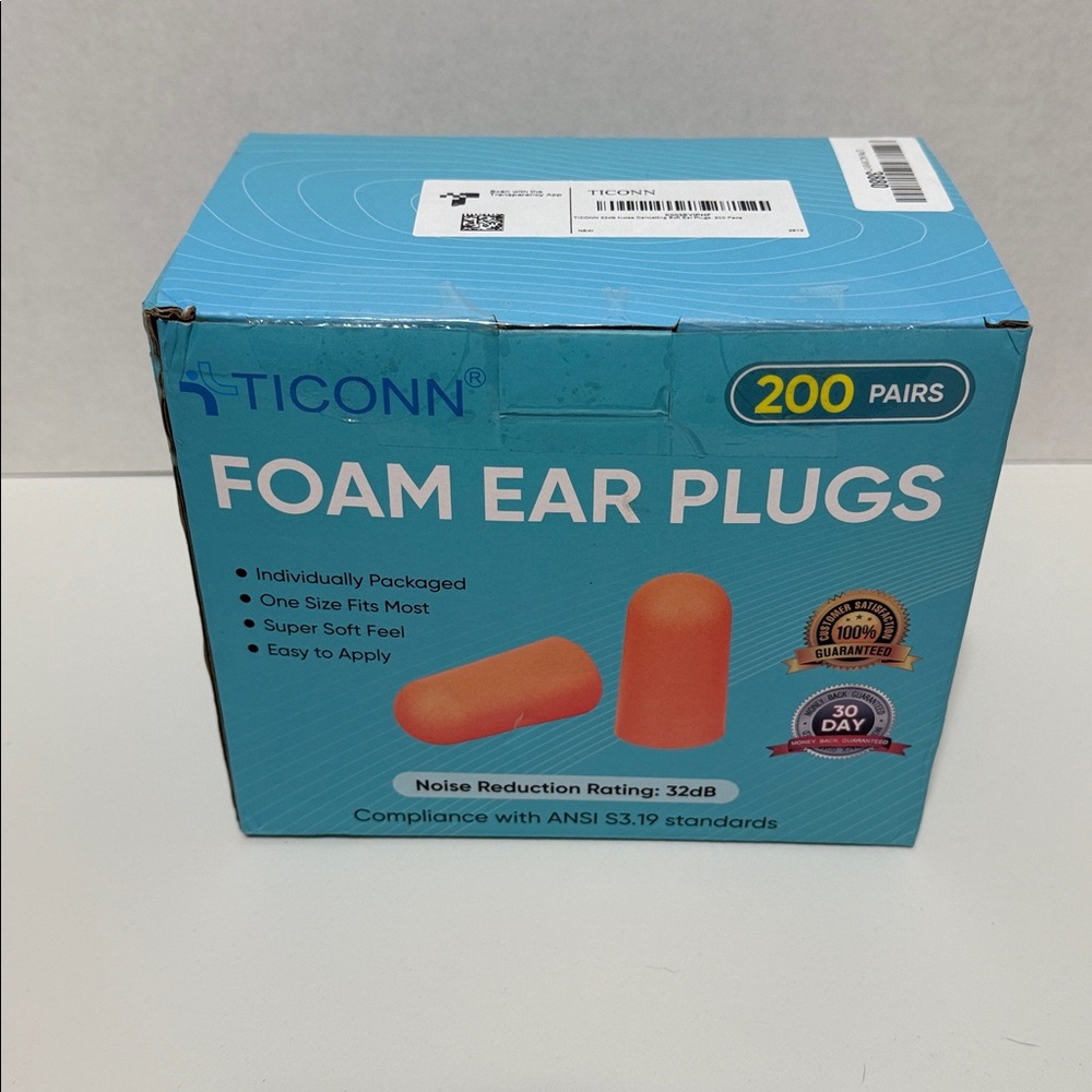 TICONN Foam Ear Plugs - Vibrant Orange - 200 Pairs- Disposable